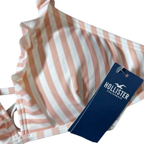 Hollister triangle push up bikini top peach stripes ruffle size small - Picture 4 of 13